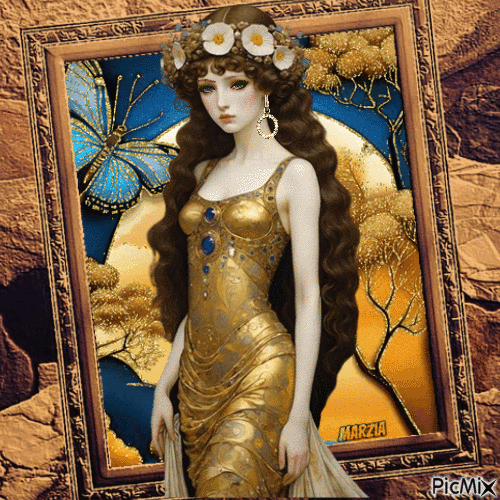 Ritratto nella tavolozza dei colori marrone e oro - Ingyenes animált GIF