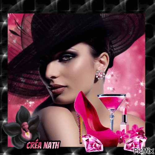 3iè place,Femme glamour en rose et noir ,concours - Gratis animerad GIF