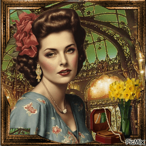 Donna vintage nei colori verde e marrone - Δωρεάν κινούμενο GIF