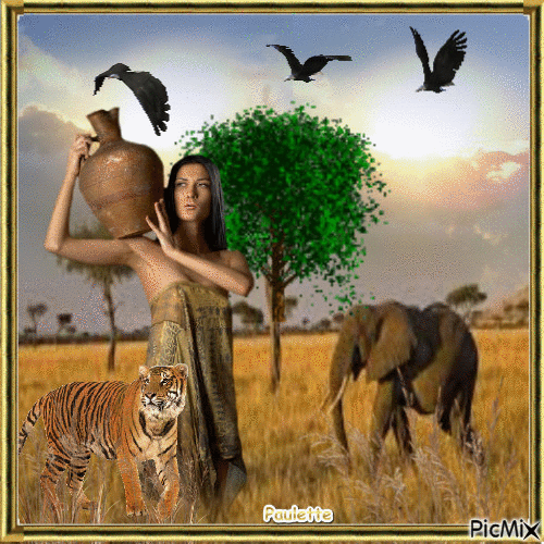 la femme et le tigre - Безплатен анимиран GIF