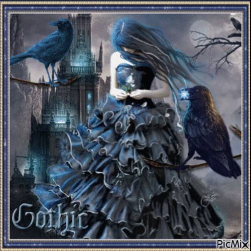Gothic Woman ith Raven - Free animated GIF
