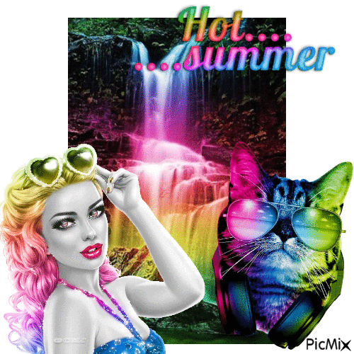 Hot Summer Rainbow Waterfall - Gratis animerad GIF