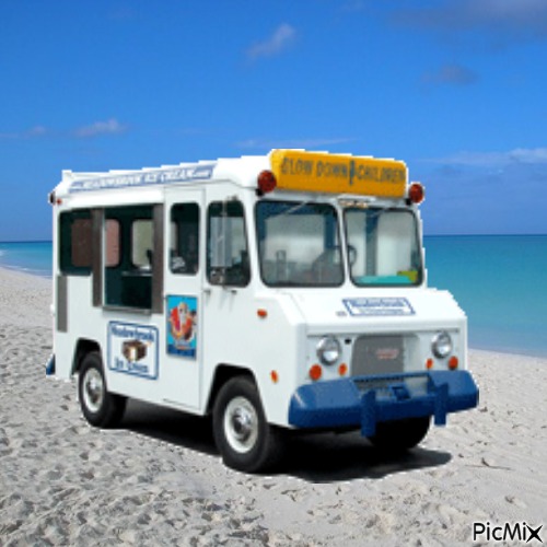 Ice cream truck on beach - ilmainen png
