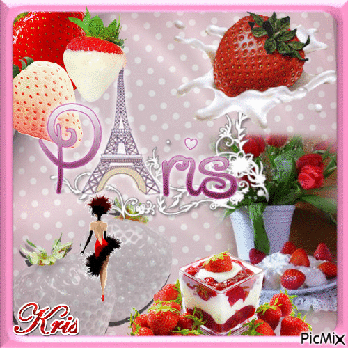 Strawberry with cream in Paris - Free animated GIF