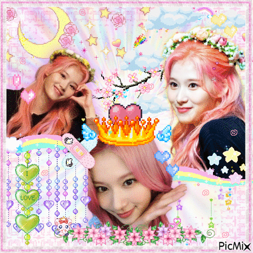 sana with pink and pixels - GIF animado grátis