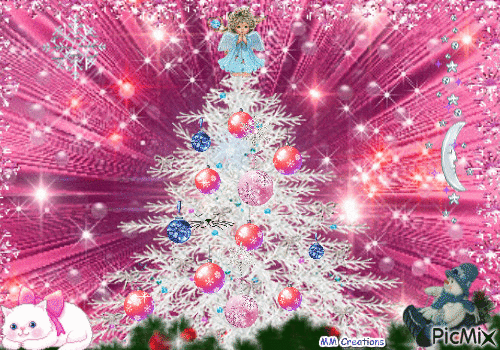 christmas cat in tree - GIF animado gratis
