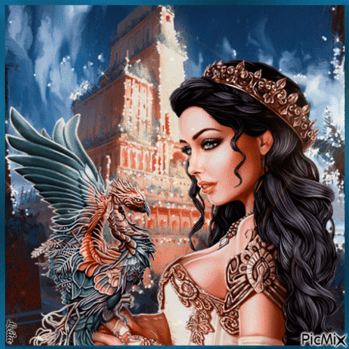 Woman with a dragon. Fantasy - GIF เคลื่อนไหวฟรี
