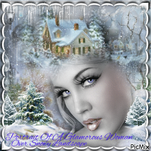 Portrait Of A Glamorous Woman - Over Snowy Landscape - GIF animate gratis