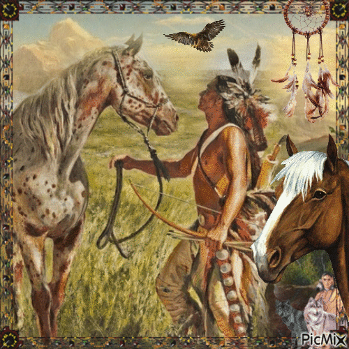 Indianer zähmt ein Pferd - Nemokamas animacinis gif