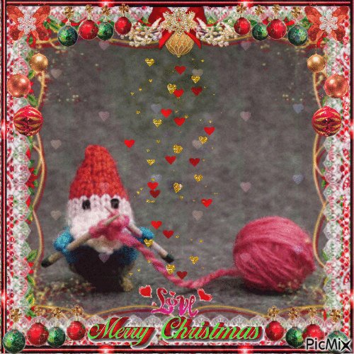 Santa Knitting Love - GIF animé gratuit