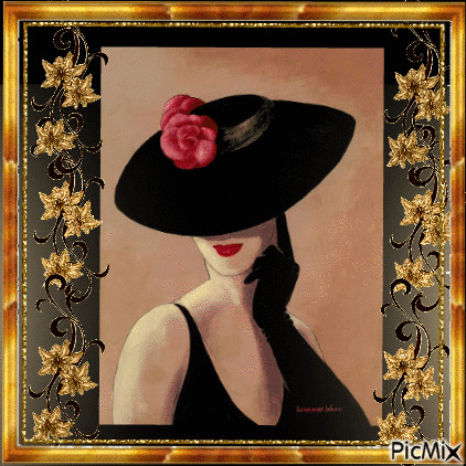 Woman with Black  Hat - GIF animé gratuit