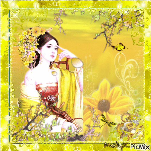 girl in yellow - Бесплатный анимированный гифка