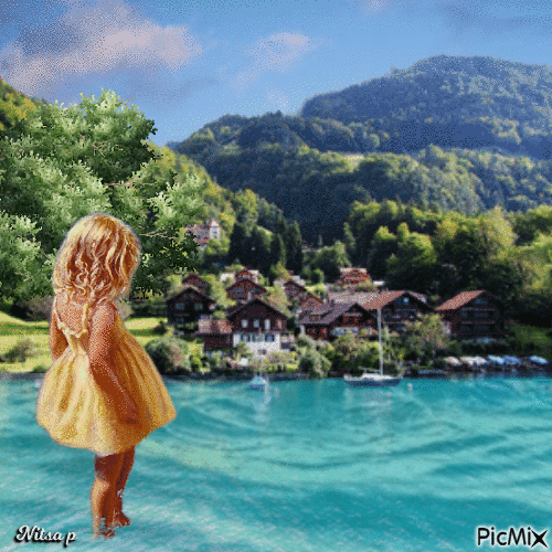 The little girl at the sea - GIF animasi gratis
