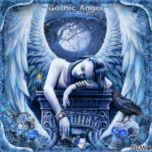 Gothic angel woman and full moon - Free animated GIF