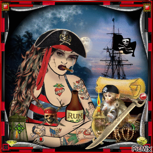 femme pirate - GIF animé gratuit
