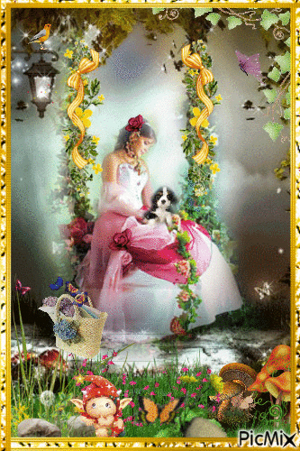 Une jolie dame sur une balançoire - 無料のアニメーション GIF