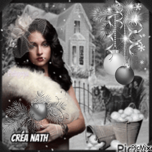 Portrait vintage avec boule de Noël, concours - Ücretsiz animasyonlu GIF