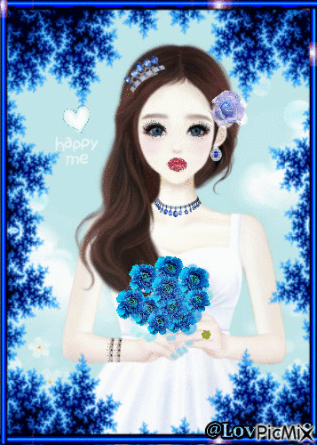 BLUE FLOWER GIRL - Бесплатный анимированный гифка