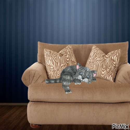 Cat sleeping on bed - PNG gratuit