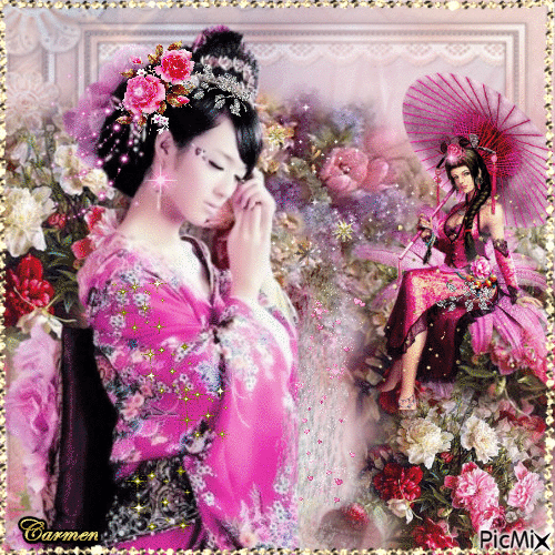 Femme orientale en rose - Gratis animerad GIF