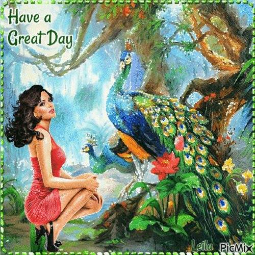 Have a Great Day. Peacocks - GIF animé gratuit