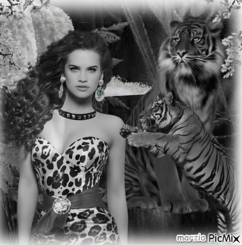 donna con tigre - Gratis animerad GIF