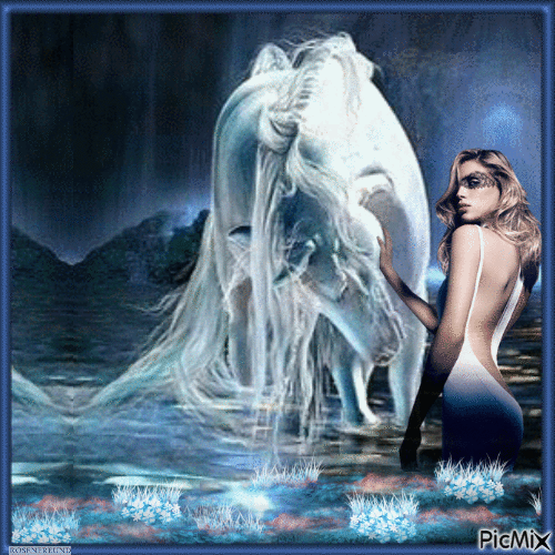 Frau mit weißem Pferd - Gratis animeret GIF