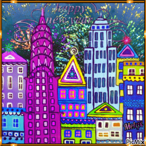 Happy new year 2022 in the city - GIF animado grátis