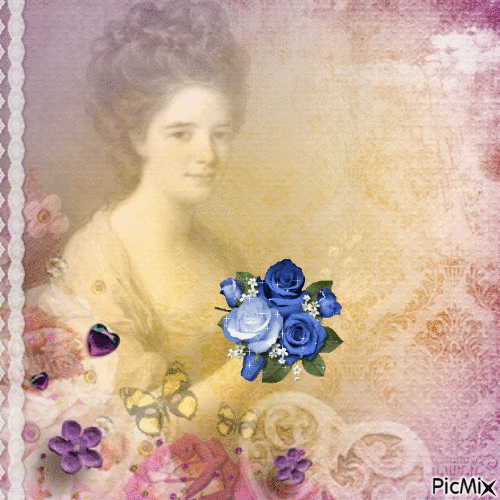 Femme Vintage avec des fleurs - GIF animasi gratis