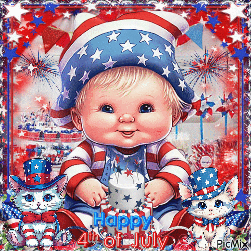 Baby at 4th of July - Blue, red and white tones - GIF animado grátis