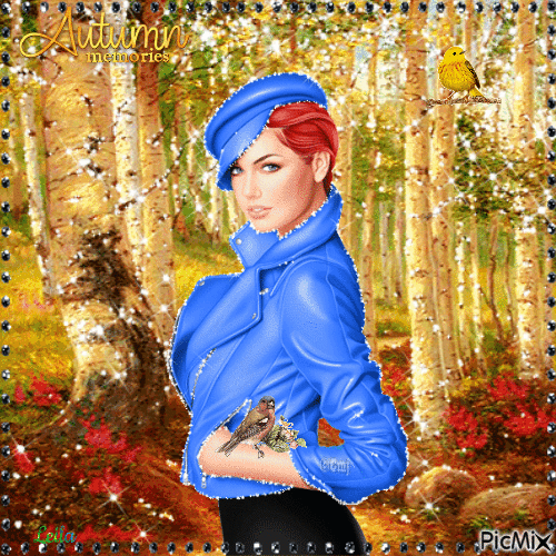 Autumn memories. Woman in the woods - Gratis animeret GIF