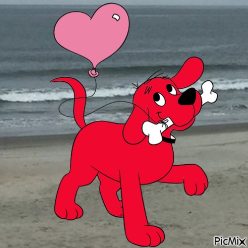 Clifford at the beach (my 2,530th PicMix) - gratis png