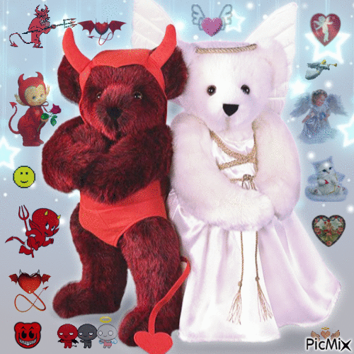 angel and devil teddies - GIF animé gratuit