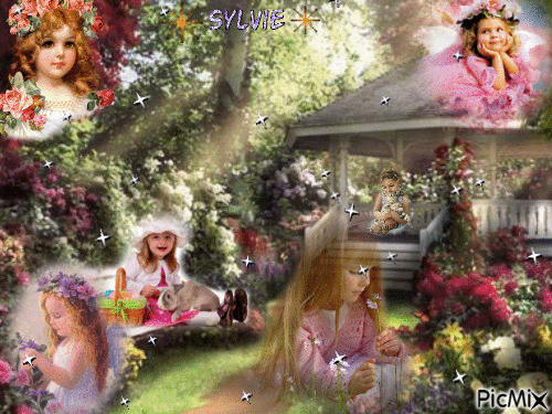 enfants dans un jardin ma création sylvie - Безплатен анимиран GIF