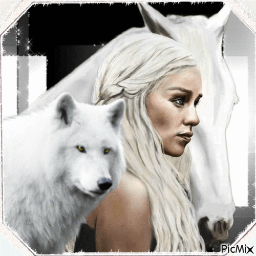 LOUP/CHEVAL/FEMME - Free animated GIF