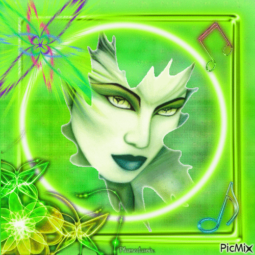 Portrait de femme dans les tons verts néon. - Gratis geanimeerde GIF