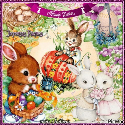 Petits lapins _ Joyeuses Pâques - Darmowy animowany GIF