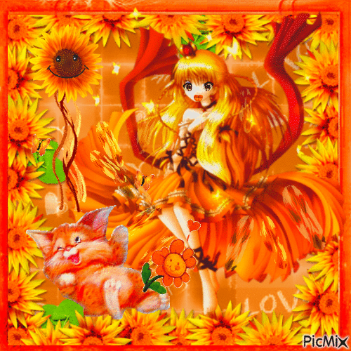 Fleurs manga - Tons oranges - Darmowy animowany GIF