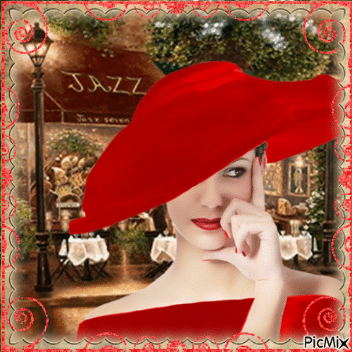 Frau und ihr roter Hut - Gratis animeret GIF