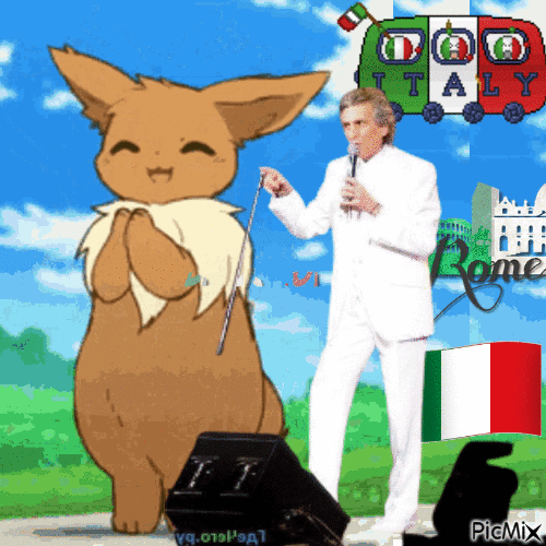Olasz énekes meg a pokemon - Бесплатный анимированный гифка