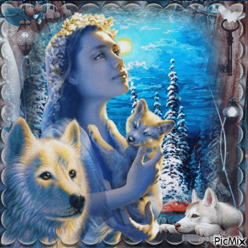 Femme avec ses Loups - Nemokamas animacinis gif
