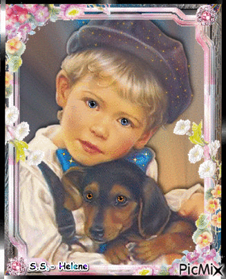 A little boy with his dog. - Gratis geanimeerde GIF