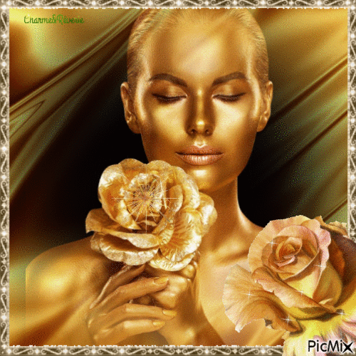 Portrait de femme or et bronze - Gratis geanimeerde GIF