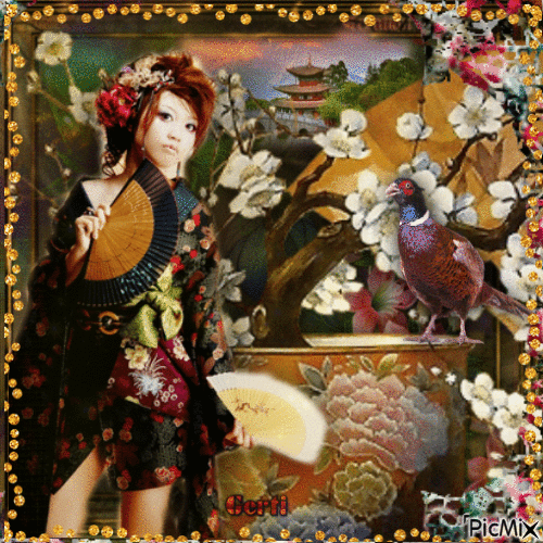 Geisha in the garden-art creation - 免费动画 GIF