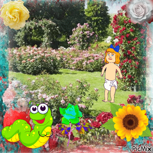 Baby girl in garden - GIF animé gratuit