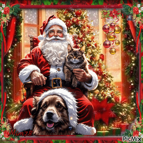 Le Père-Noël aime les animaux - Δωρεάν κινούμενο GIF