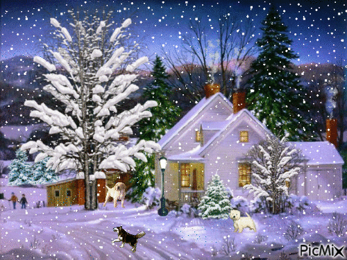 Maison ,neige - Ingyenes animált GIF