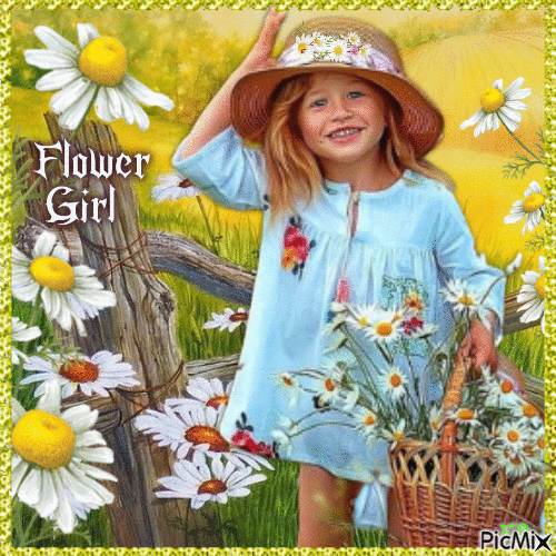 Blumenmädchen mit Landschaft - GIF animado gratis