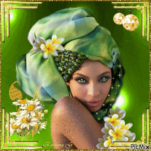 Portrait de femme vert et or - 無料のアニメーション GIF