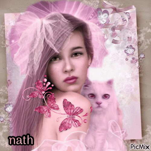 La jeune fille et son chat,nath - GIF animé gratuit